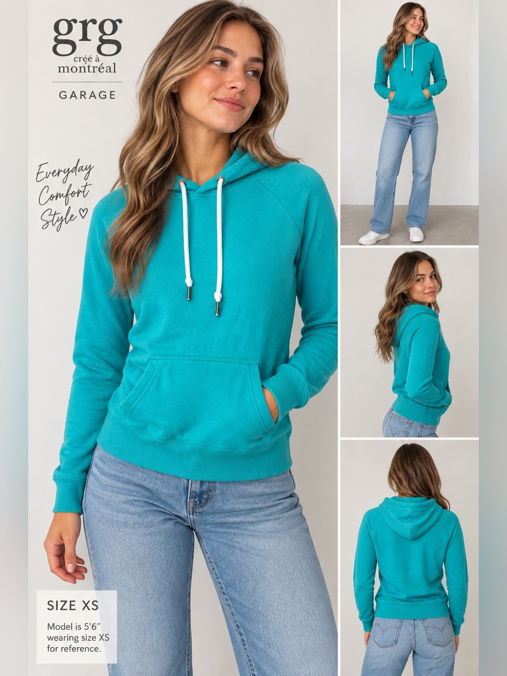 Garage GRG Women’s XS Teal Turquoise Pullover Hoodie Sweatshirt